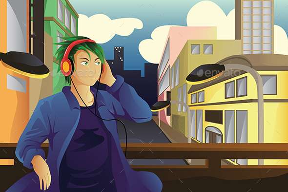 Man Listening to Music - People Characters