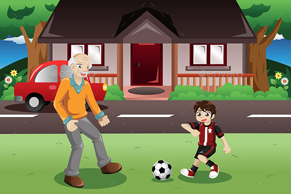 Grandpa and Grandson playing Soccer - Sports/Activity Conceptual