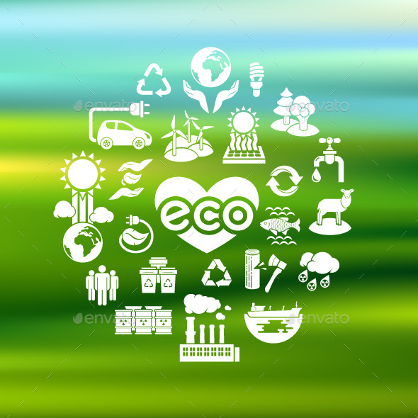Eco Icons Silhouettes on Blurred Background - Abstract Icons