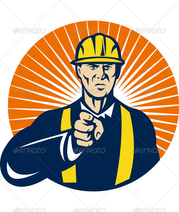 Construction Foreman Engineer Pointing Finger