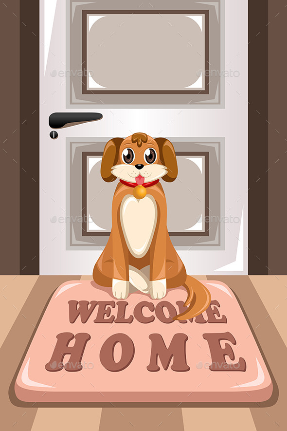 Dog Sitting on a Mat - Animals Characters
