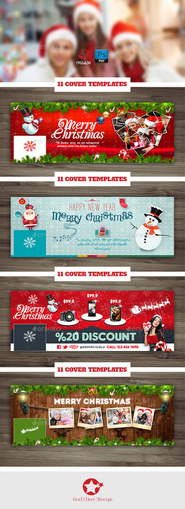 Christmas Timeline Cover Bundle Templates - Facebook Timeline Covers Social Media