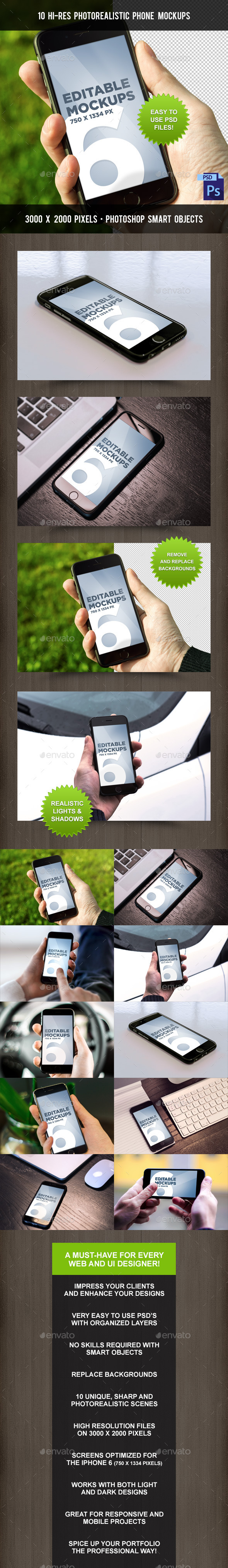 10 Photorealistic Phone 6 Mock-Ups - Mobile Displays