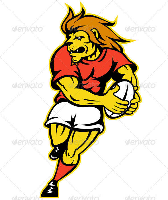 Lion Rugby Player Running With Ball