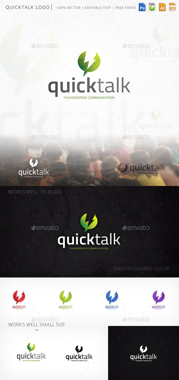 Quicktalk Chat Thunderbolt Logo Template - Symbols Logo Templates