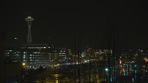 Seattle in the Rain - Space Needle Night