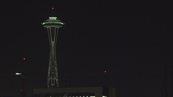 Seattle in the Rain - Space Needle Night