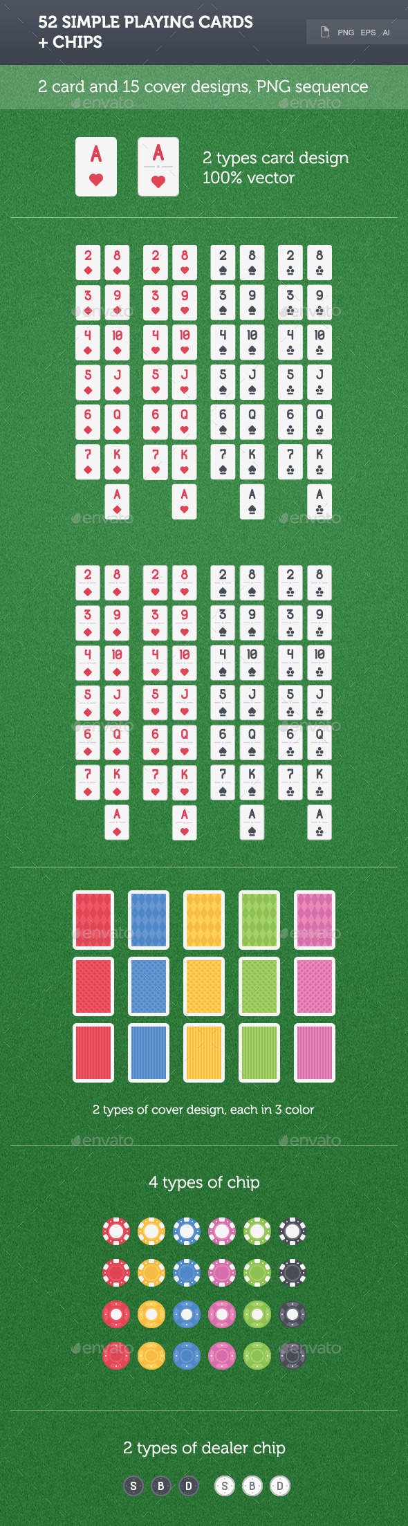 52 Simple Playing Cards - Sprites Game Assets
