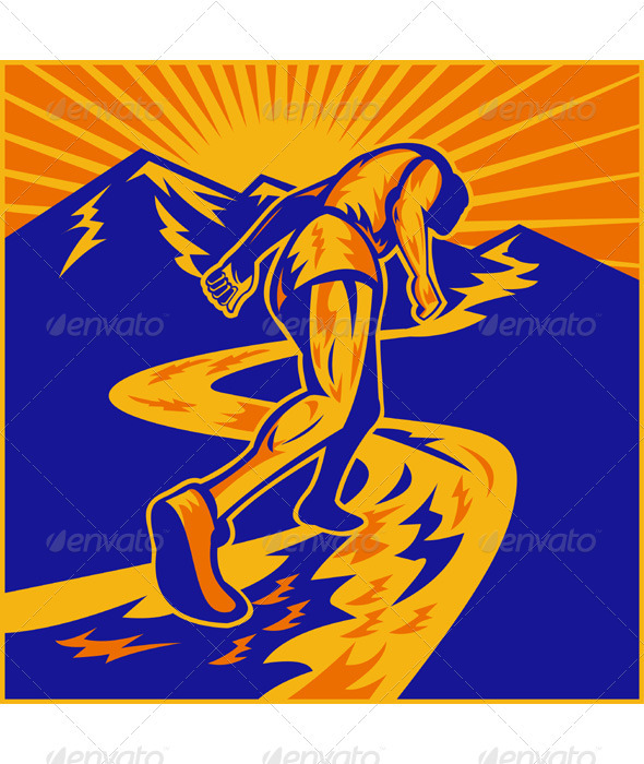 Marathon Runner Jogger Running On Cross Country - People Characters