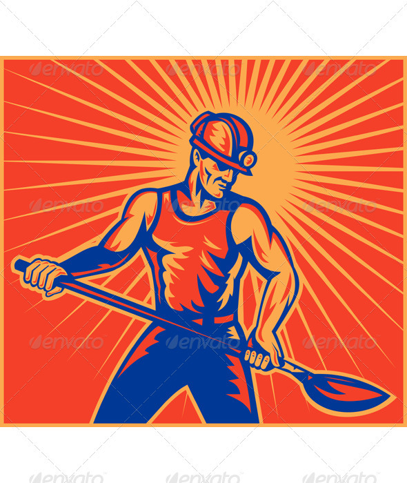 Coal Miner With Spade Shovel Retro Style