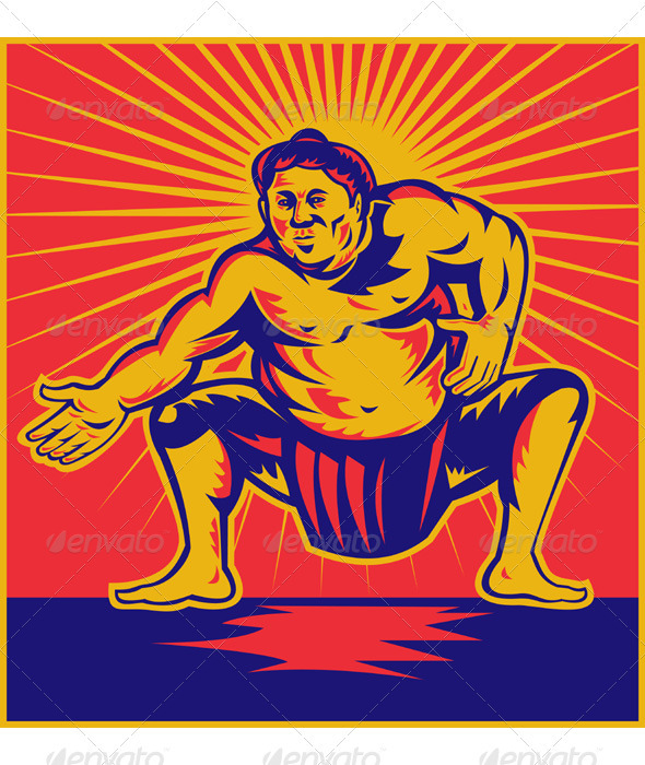 Japanese Sumo Wrester Retro Style