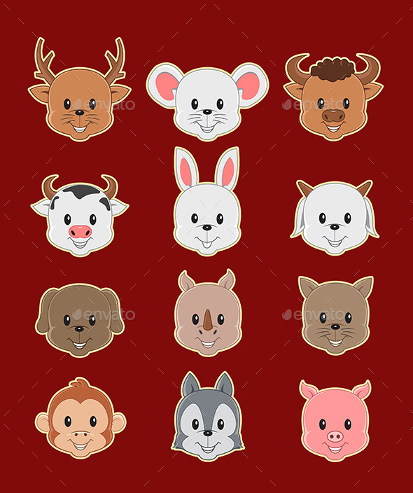 12 Face Cute Animal - Animals Characters