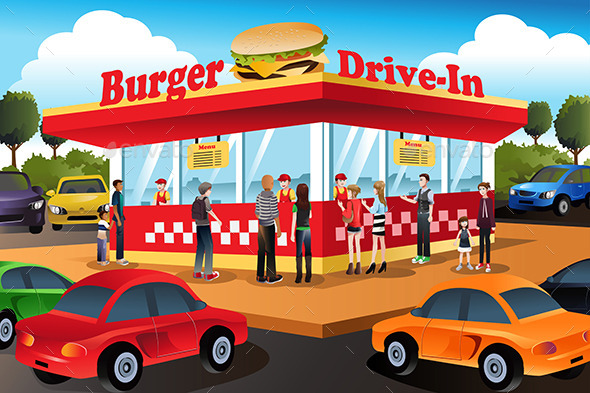 People Ordering Hamburger at a Drive-In - Business Conceptual