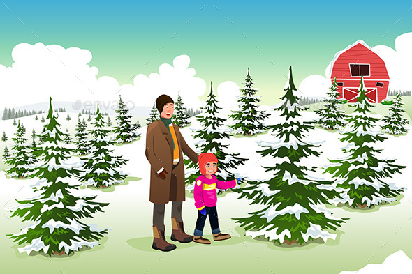 Father and Son Shopping for a Christmas Tree - Christmas Seasons/Holidays