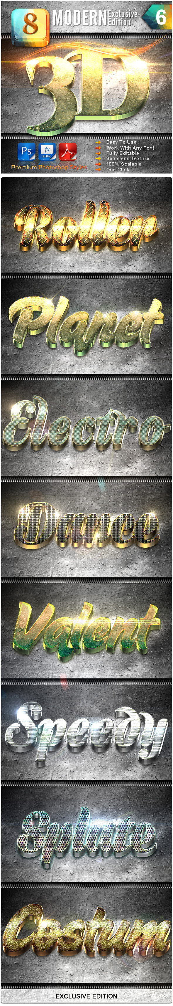 8 Modern 3D Exclusive Edition Vol.6 - Text Effects Styles