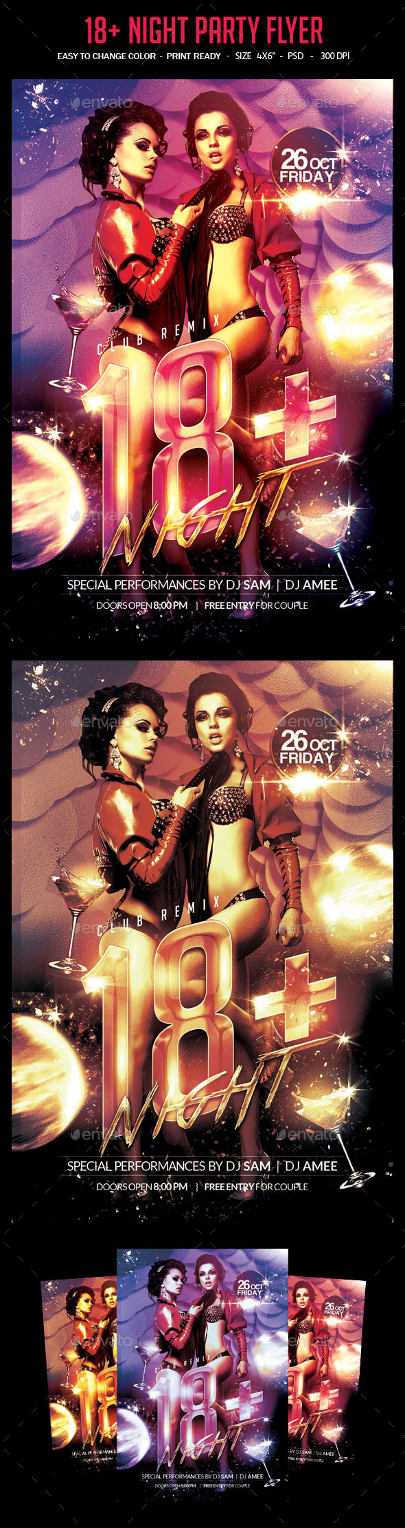 18+ Night Party Flyer - Clubs & Parties Events