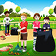 Kids Volunteering cleaning up the Park, Vectors | GraphicRiver