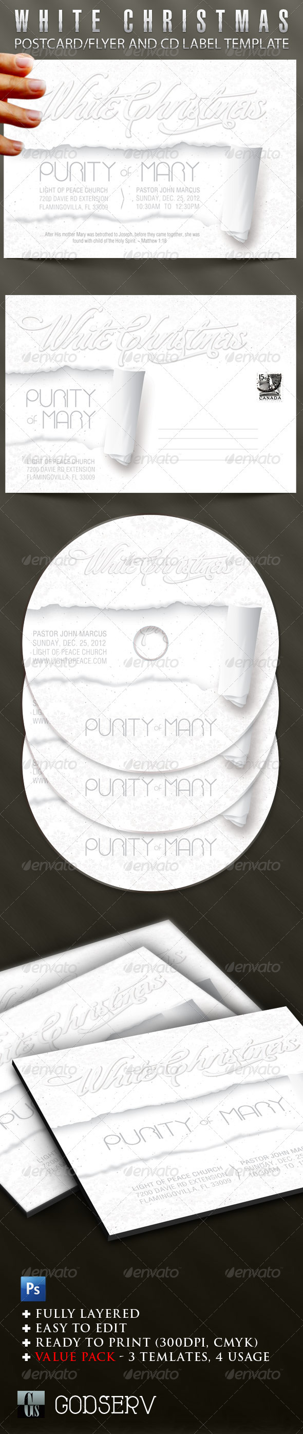 White Christmas Flyer CD Template - Church Flyers