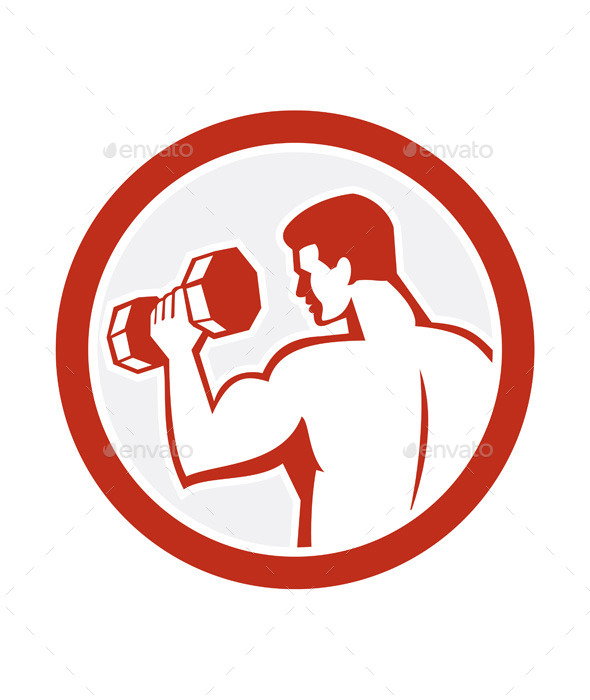 Man Lifting Dumbbell Fitness Retro - Sports/Activity Conceptual