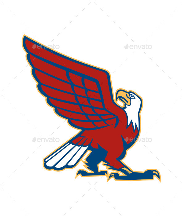 Bald Eagle Looking Up Side View Retro - Animals Characters