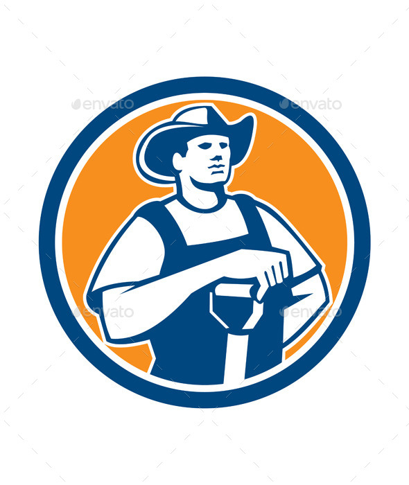 Organic Farmer Holding Shovel Front Circle Retro - People Characters