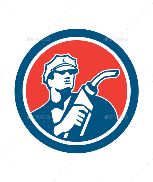 Gasoline Attendant Fuel Pump Nozzle Circle Retro - People Characters