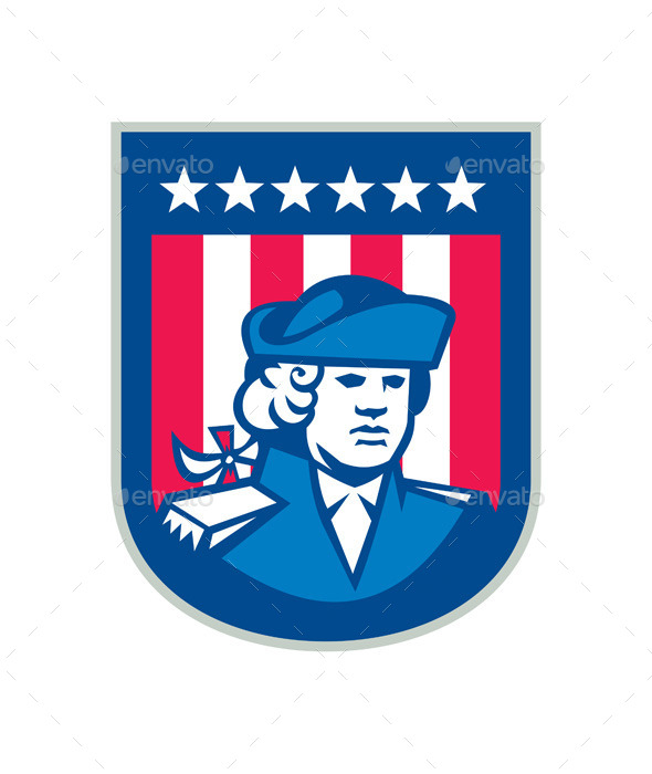 American Patriot Head Bust Shield Retro - People Characters