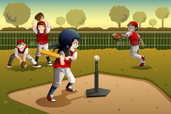 Kids Playing Tee Ball - Sports/Activity Conceptual
