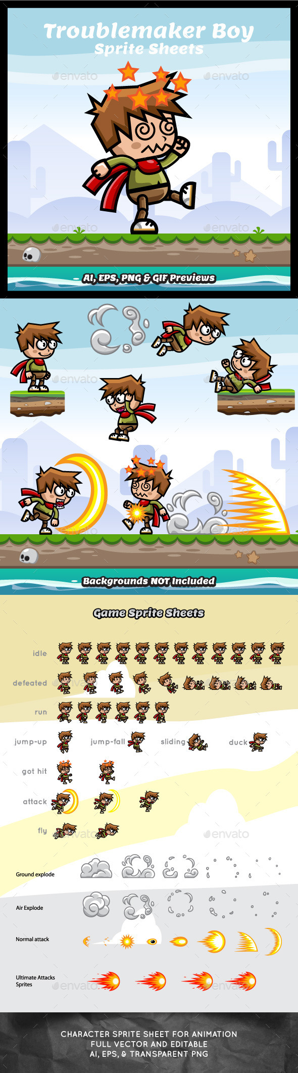 Troublemaker Boy Game Asset Sprite Sheets - Sprites Game Assets