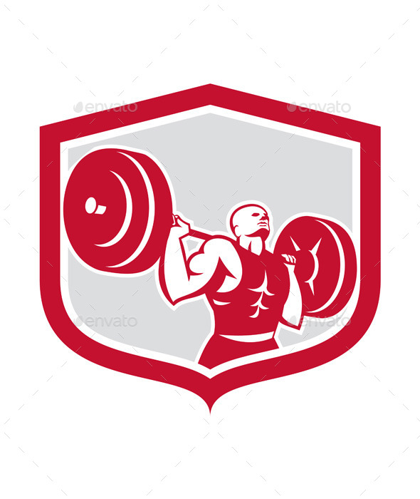 Weightlifter Lifting Barbell Shield Retro - Sports/Activity Conceptual