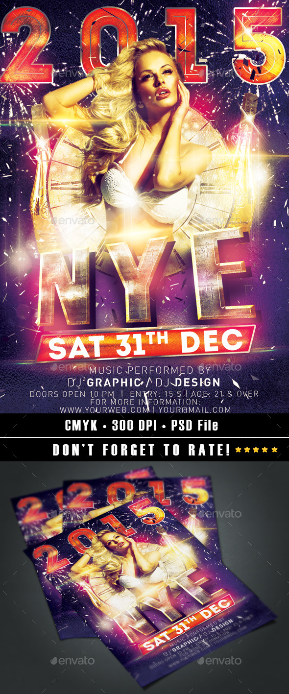 NYE/New Year's Eve 2015 Flyer template - Clubs & Parties Events