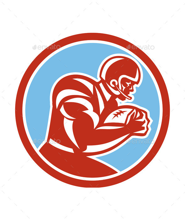 American Football Player Running Circle Retro - Sports/Activity Conceptual