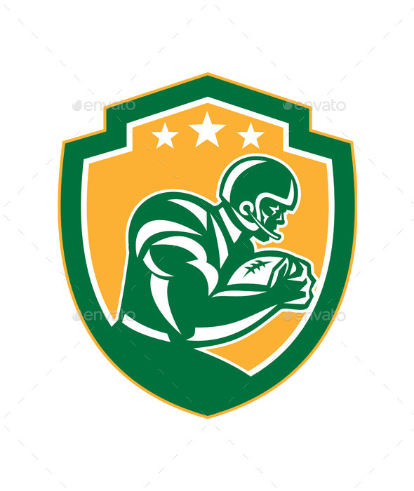 American Football Player Running Shield Retro - Sports/Activity Conceptual