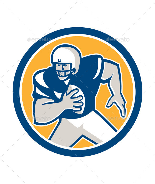 American Football QB Player Running Circle Retro - Sports/Activity Conceptual