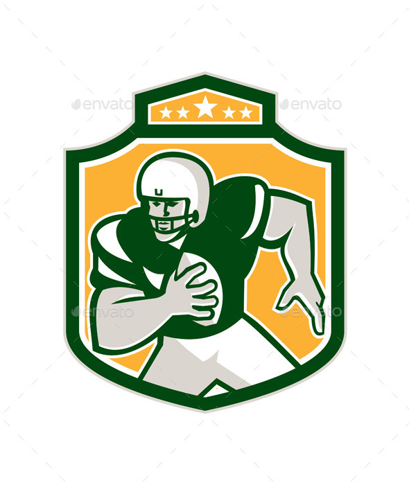 American Football QB Player Running Shield Retro - Sports/Activity Conceptual