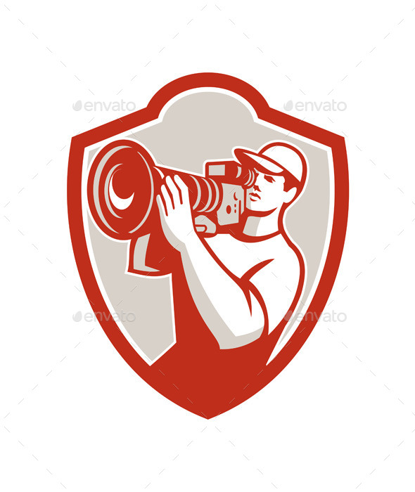 Cameraman Vintage Movie Camera Shield Retro - People Characters