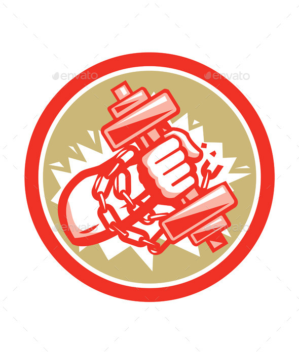 Hand Holding Dumbbell Chains Circle Retro - Sports/Activity Conceptual