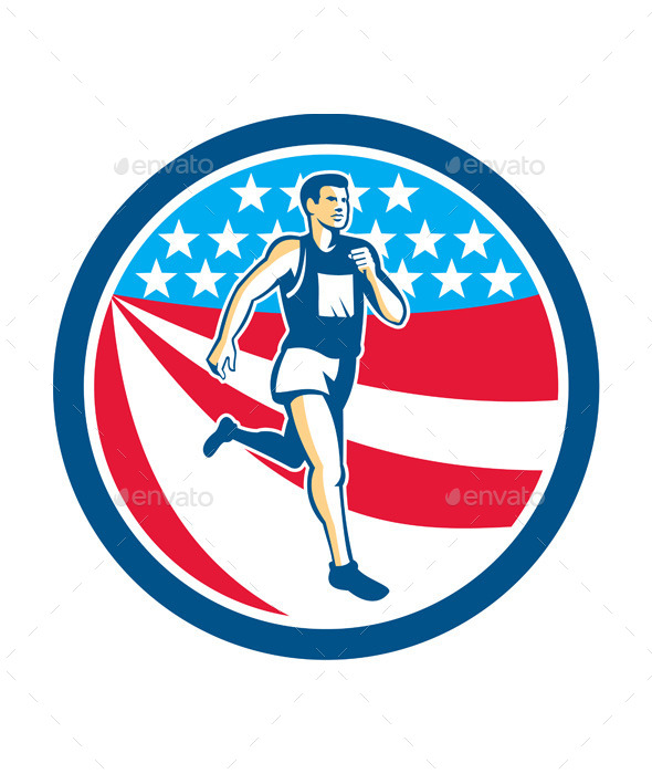 American Marathon Runner Running Circle Retro - Sports/Activity Conceptual