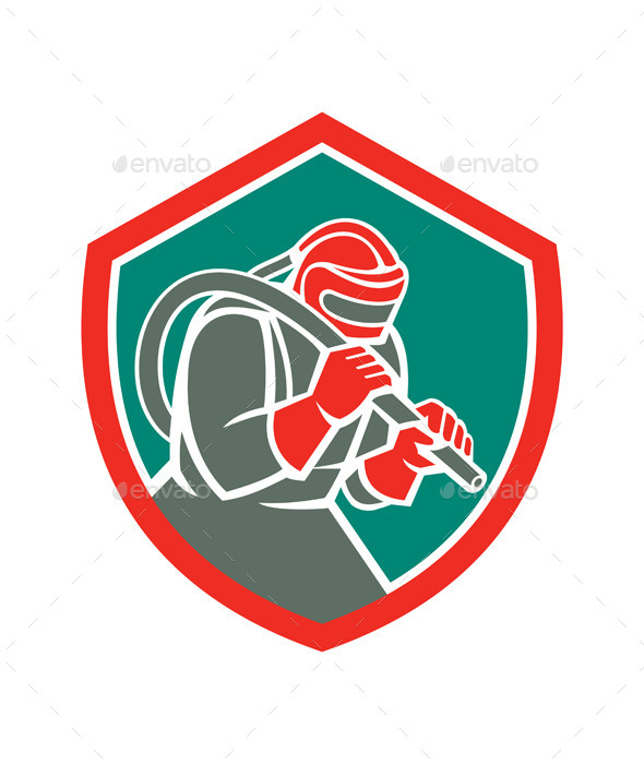 Sandblaster Sandblasting Hose Shield Retro - People Characters