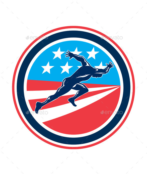 Sprinter Runner Running Woodcut Retro - Sports/Activity Conceptual