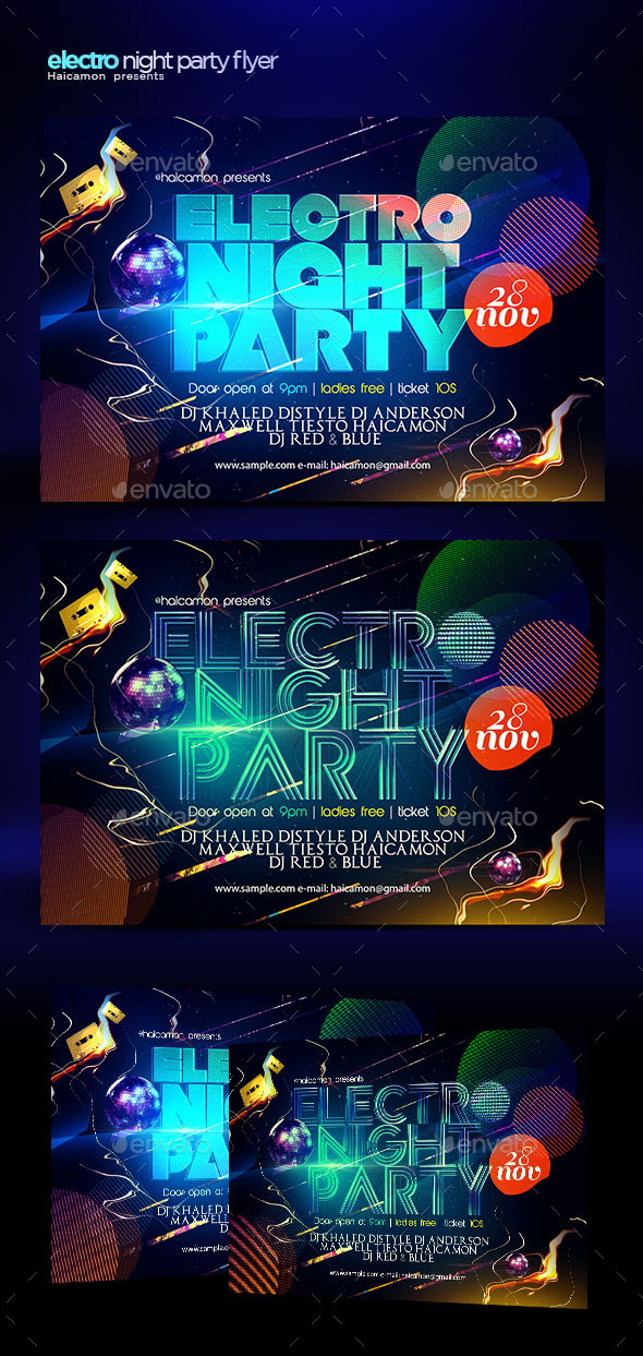 Electro Night Party Flyer - Flyers Print Templates