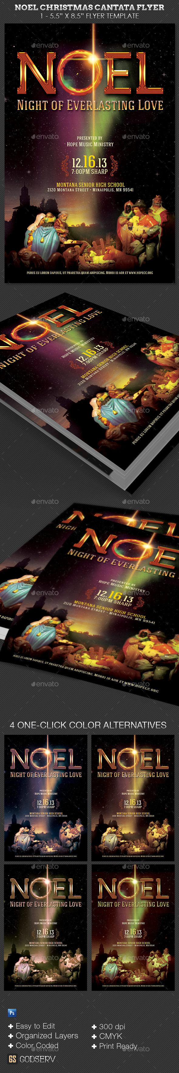 Noel Christmas Cantata Flyer Template - Church Flyers