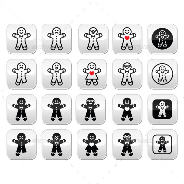 Gingerbread Man Christmas Buttons Set - Christmas Seasons/Holidays