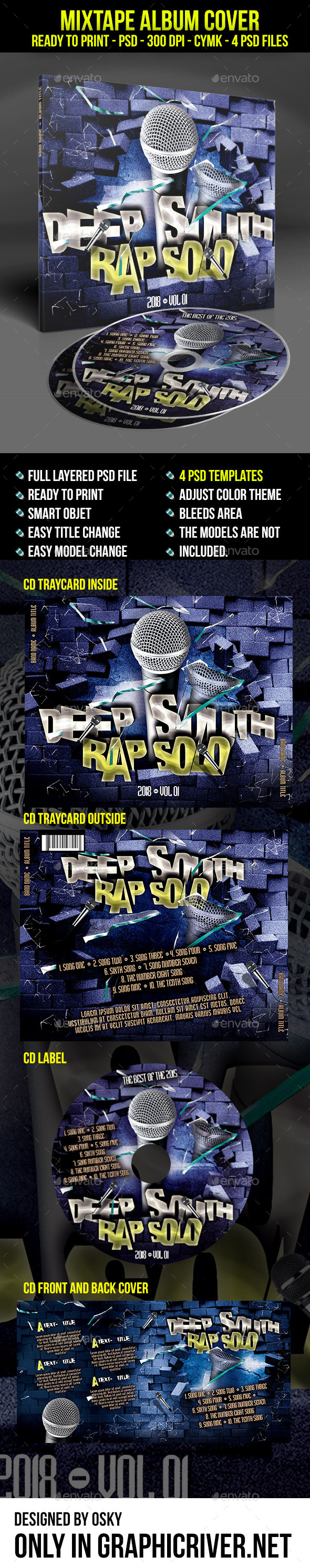 Deep South Rap Solo Mixtape Cover - CD & DVD Artwork Print Templates