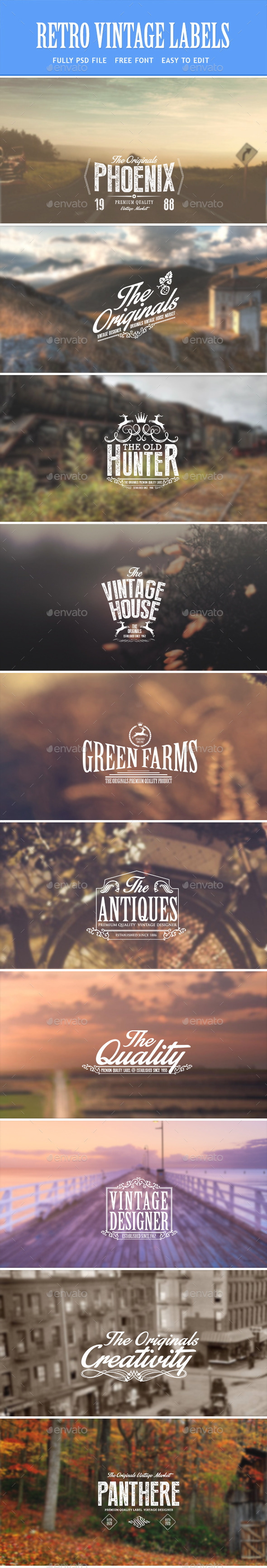 Retro Vintage Labels and Logos 01 - Badges & Stickers Web Elements