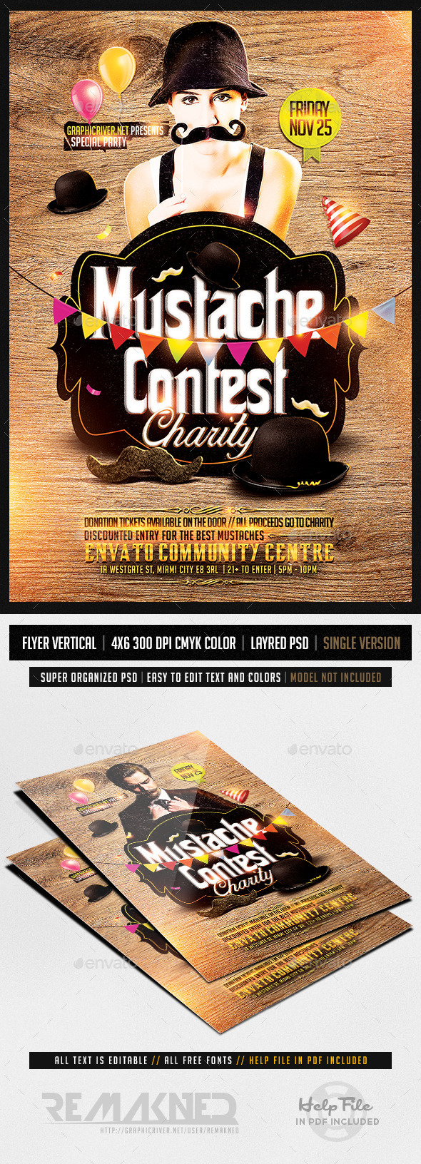 Mustache Contest Party | Flyer Template PSD - Flyers Print Templates