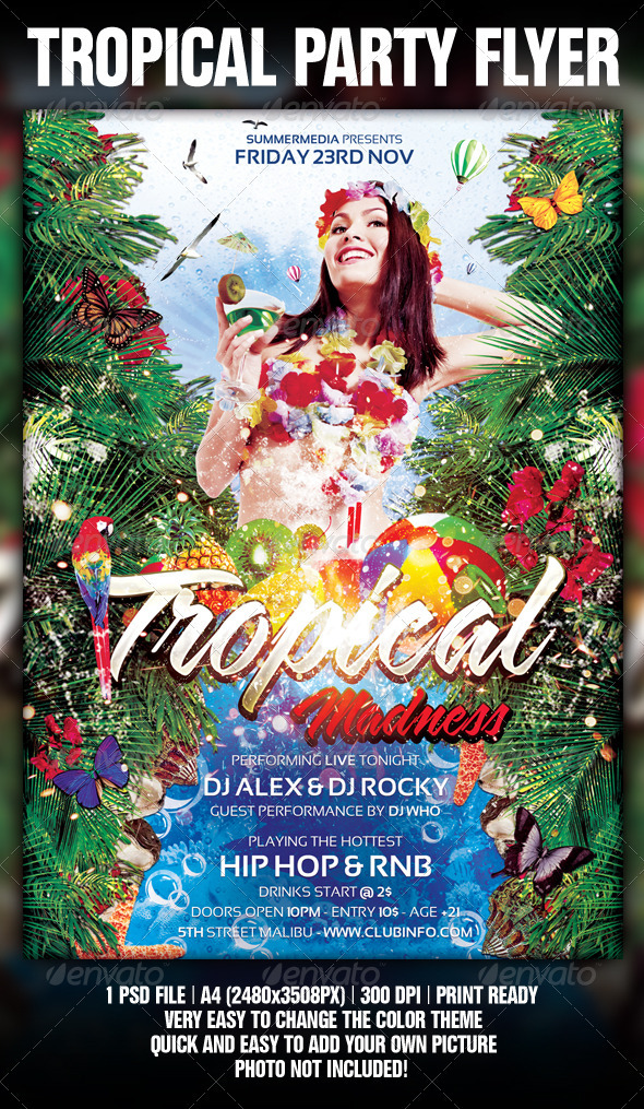 Tropical Summer Madness Party Flyer / Poster - Clubs & Parties Events