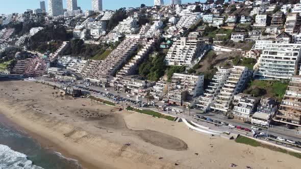 View Cityscape of Viña del Mar, coast Chile. Aerial view of Renaca Beach. alt