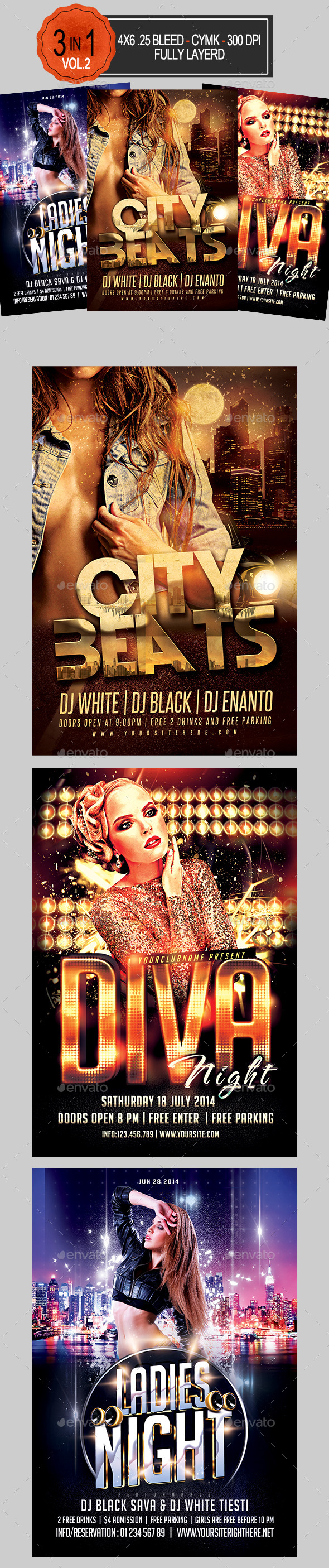 3 in 1 Club Party Flyer Bundle Vol 2 - Clubs & Parties Events
