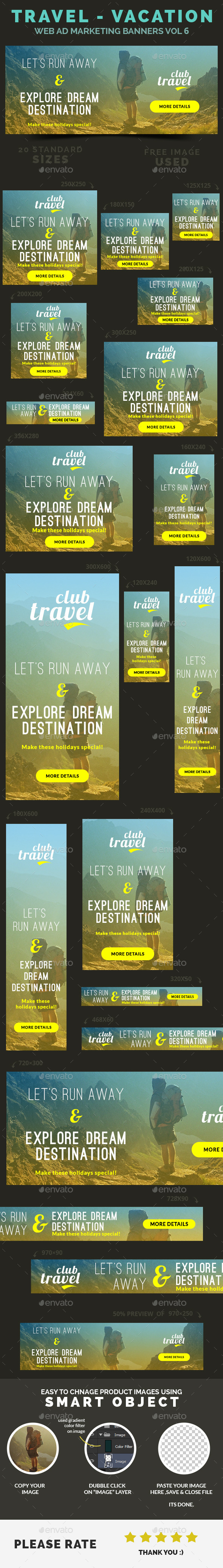 Travel - Vacation Web Ad Marketing Banners Vol 6 - Banners & Ads Web Elements